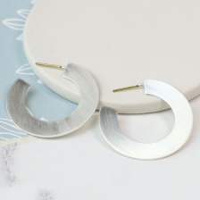 Silver Plated Brushed Finish Flat Hoop Earrings by Of Mind